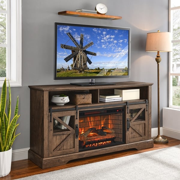 60" Electric Fireplace TV Stand Entertainment Center with Door Sensor